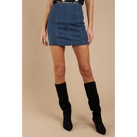 Free People Modern Femme Dark Wash Denim Skirt - Picture 1 of 8